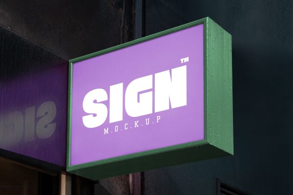 Free-Wall-Mounted-Signboard-Mockup-PSD-with-Reflection